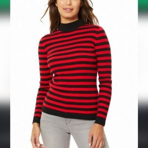 NWT Jones New York Women's Rib Mock Neck with Stripes Top